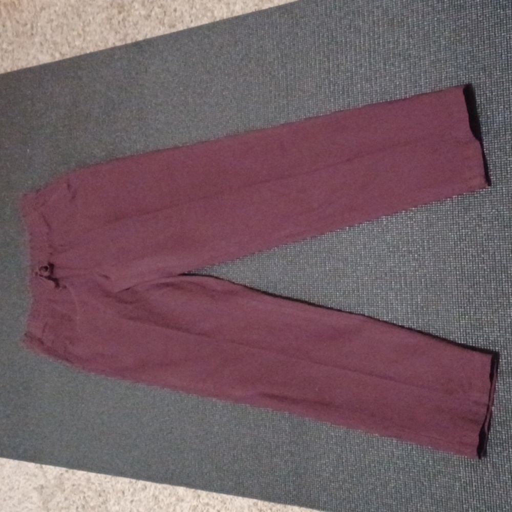 Size 6 LONG purple pants, elastic waist. FAUX drawstring FAUX pockets. Casual